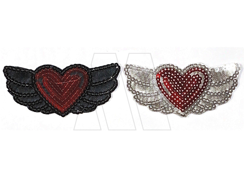 APLIQUE TERMOAD CON LENTEJUELAS CORAZON CON ALAS X 6UN
