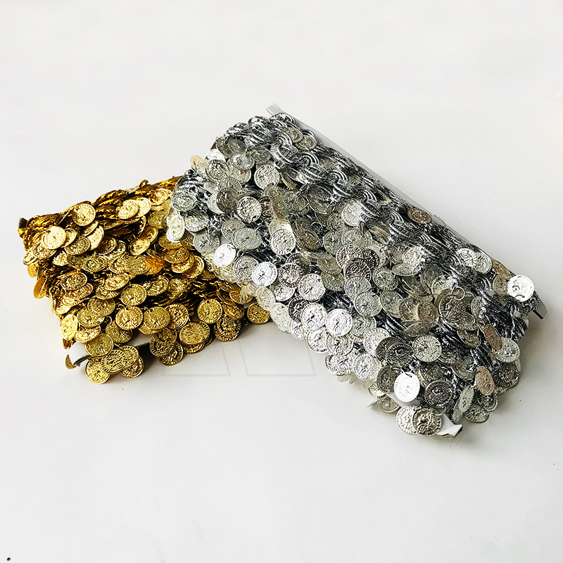 GALON MONEDAS METALICAS EGICPCIAS CHICAS X 10YDS