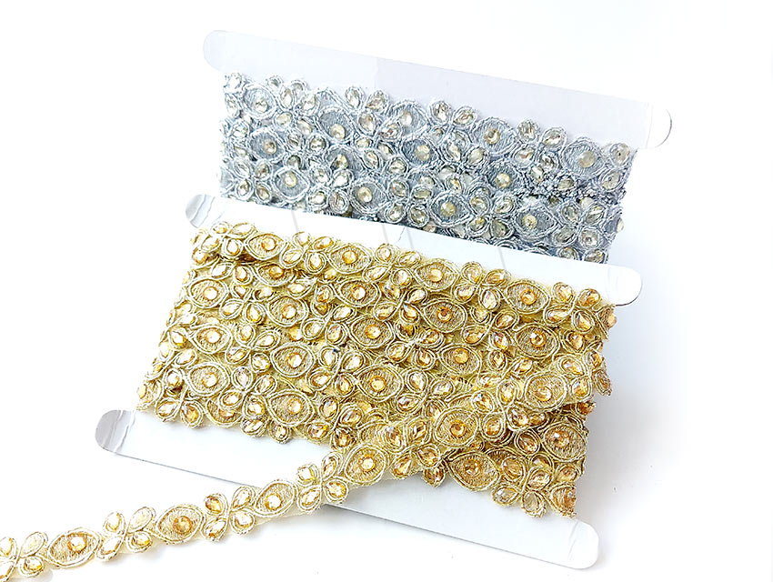 GALON LUREX C/ PIEDRA ORO-PLATA 20MM X 5YDS