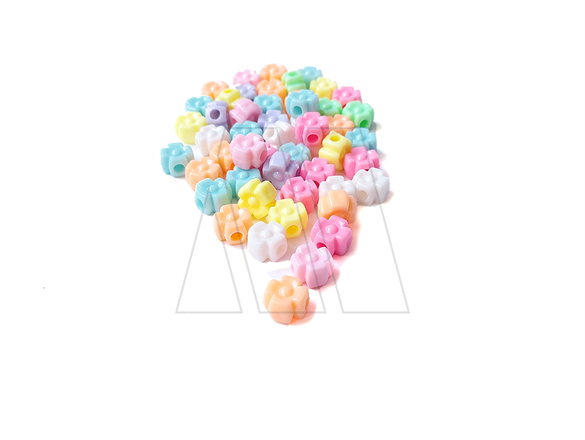 CUENTAS DE PLASTICO FLORES 8MM X 125GRS