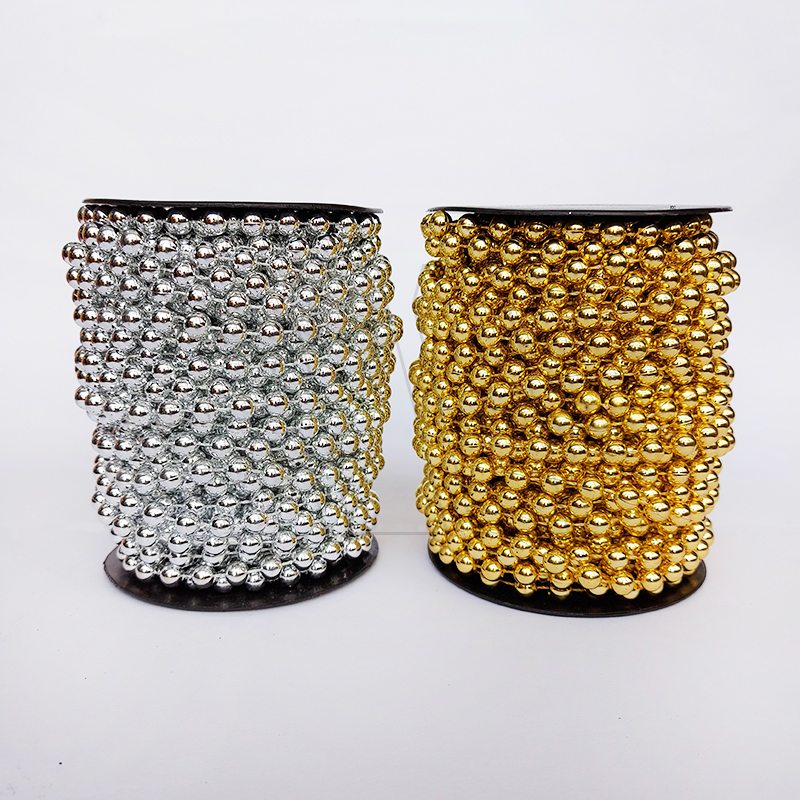 PERLAS METALIZADAS PEGADAS EN ROLLO DORADO-PLATEADO Nº8 X 20YDS