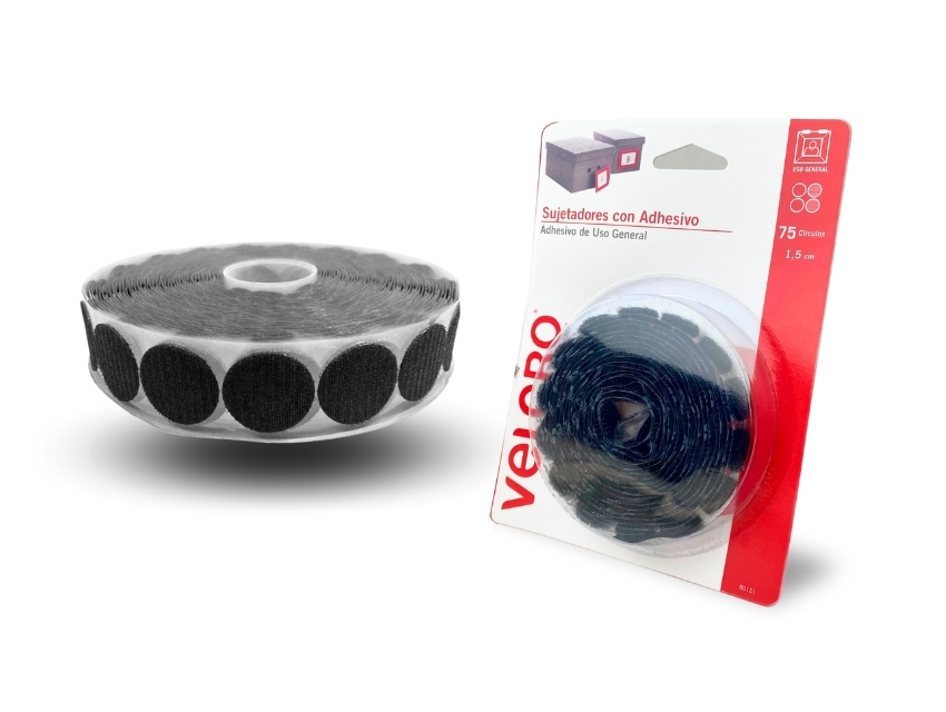 ABROJO REDONDO CON ADHESIVO VELCRO X 75 UNIDADES DE 1,5CM DE DIAMETRO