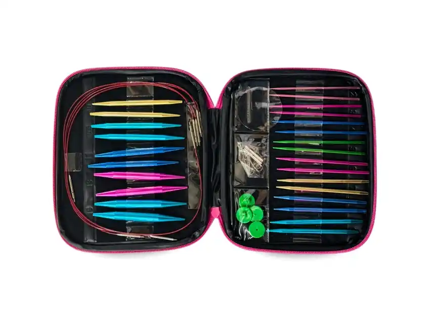 ESTUCHE KIT DE AGUJAS CIRCULARES INTERCAMBIABLES DE ALUMINIO 