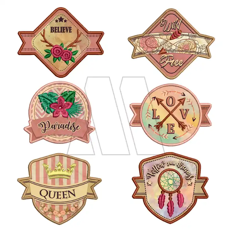 APLIQUE BORDADO TERMOAD ESCUDO VINTAGE FLOR X 6UN