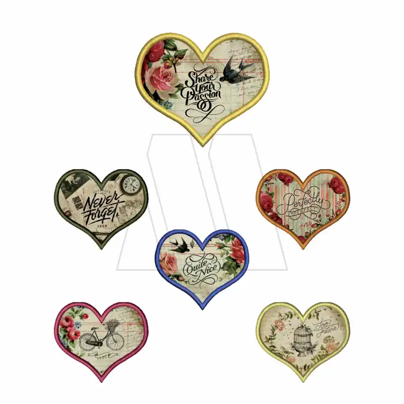 APLIQUE BORDADO CORAZON VINTAGE SURTIDOS X 6UN