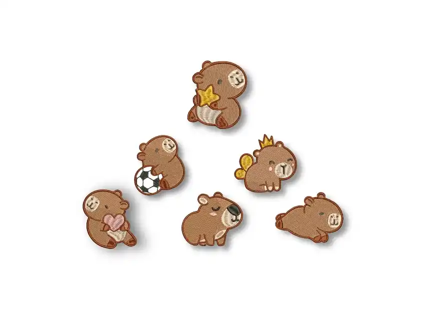 APLIQUE BORDADO TERMOAD CAPIBARA SURTIDO CHICO 4,4CM X 4,7CM X 6UN