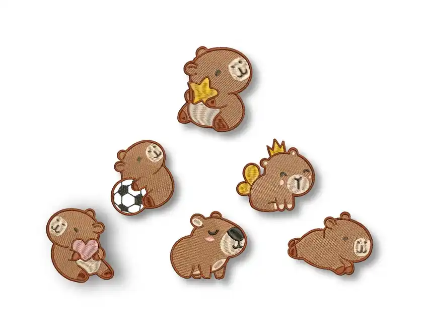 APLIQUE BORDADO TERMOAD CAPIBARA SURTIDO GRANDE 6,1CM X 7,3CM X 6UN