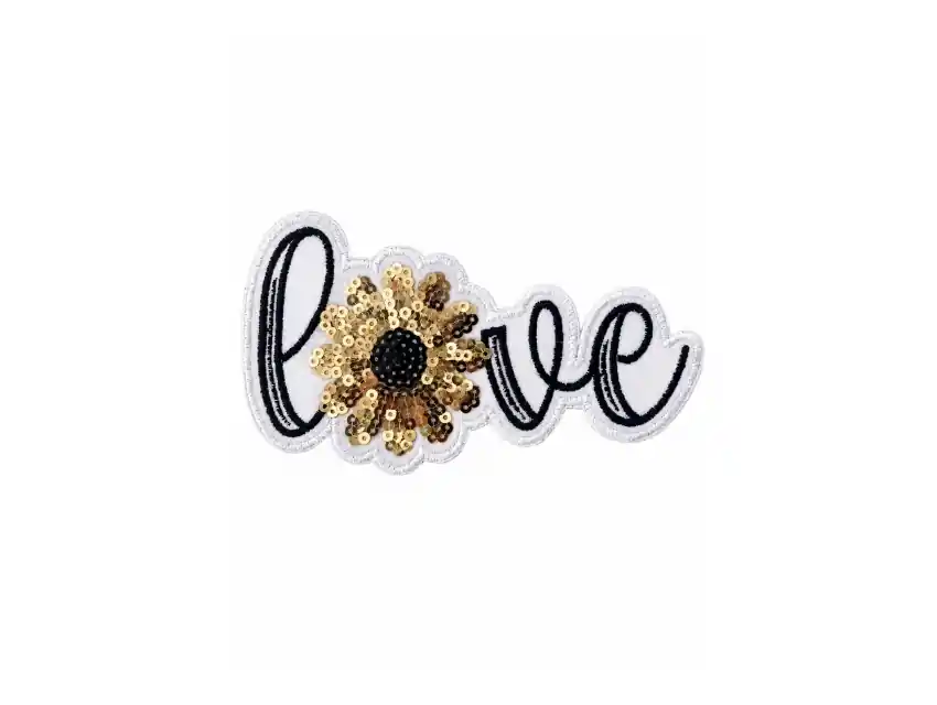 APLIQUE BORDADO TERMOAD C/ LENTEJUELAS LOVE 8,5CM X 14CM X 3UN