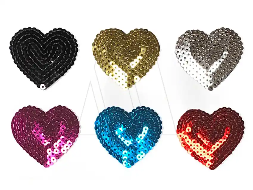 APLIQUE TERMOAD CON LENTEJUELAS CORAZON 4,5CM X 5CM X 6UN