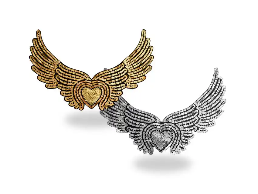 APLIQUE TERMOAD CON LENTEJUELAS CORAZON CON ALAS 30CM X 21CM X 2UN