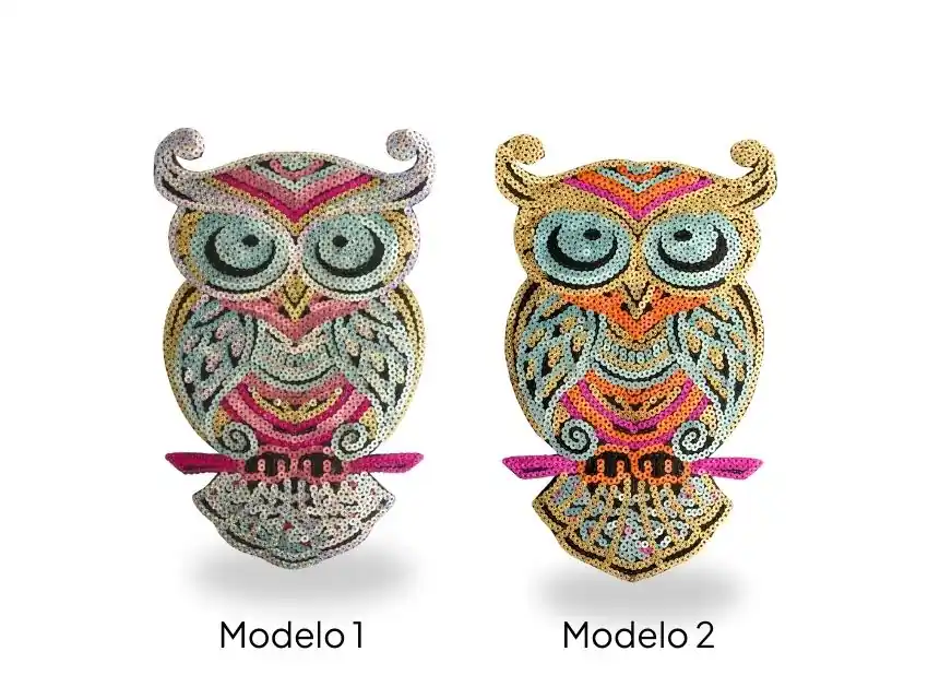 APLIQUE TERMOAD CON LENTEJUELAS BUHO MULTICOLOR 23CM X 15CM X 2UN