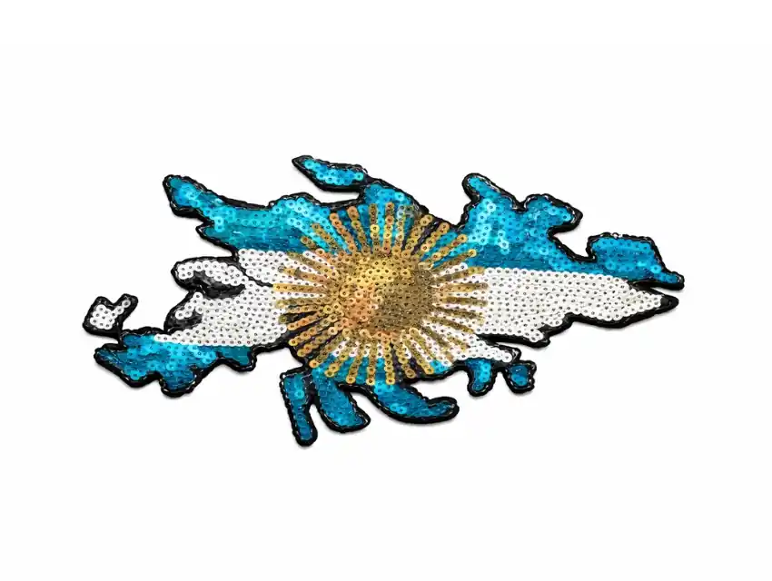 APLIQUE TERMOAD CON LENTEJUELAS ISLAS MALVINAS 13CM X 23CM X 2UN