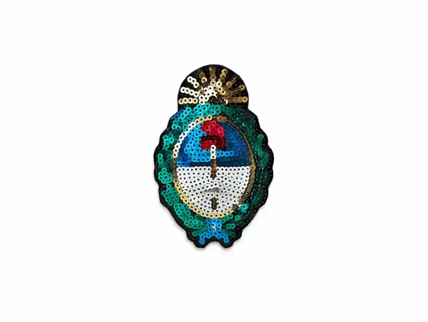 APLIQUE TERMOAD CON LENTEJUELAS ESCUDO NACIONAL 8CM X 12,5CM X 4UN