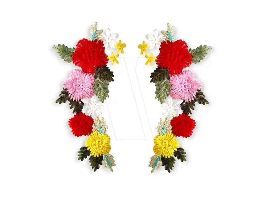 APLIQUE BORDADO DE FLORES PARA COSER 18CM X 8CM X 2UN