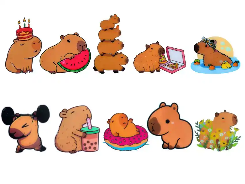 ESTAMPA DTF TERMOAD CAPIBARA 5CM X 6CM APROX X 5UN SURTIDAS 