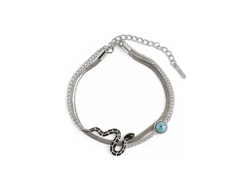 PULSERA ACERO QUIRURGICO DOBLE CON DIJE SERPIENTE 24CM