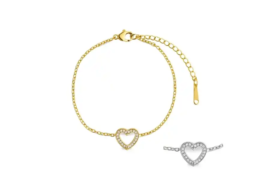 PULSERA ACERO QUIRURGICO CORAZON REGULABLE 24CM