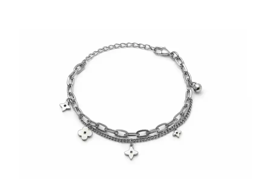 PULSERA ACERO QUIRURGICO DOBLE CON DIJES FLOR REGULABLE 22CM