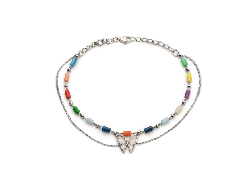 PULSERA ACERO QUIRURGICO CON DIJE MARIPOSA Y PIEDRAS REGULABLE 21CM 