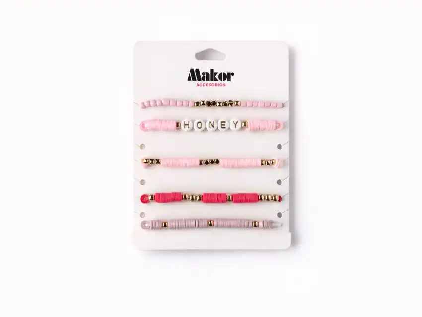 BLISTER PULSERAS ELASTIZADAS PINK SURTIDAS X 5UN 