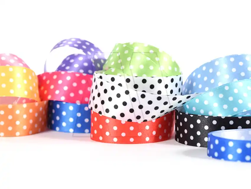 CINTA RASO LUNAR DOTS CORDON DE ORO 15MM X 10MTS