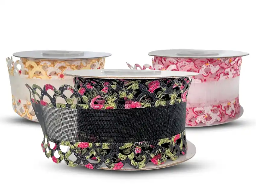 CINTA FANTASIA GAZA CON PUNTILLA ESTAMPADA 4CM X 10YDS