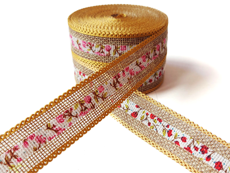 CINTA YUTE C/FLOR 25MM X 10YDS