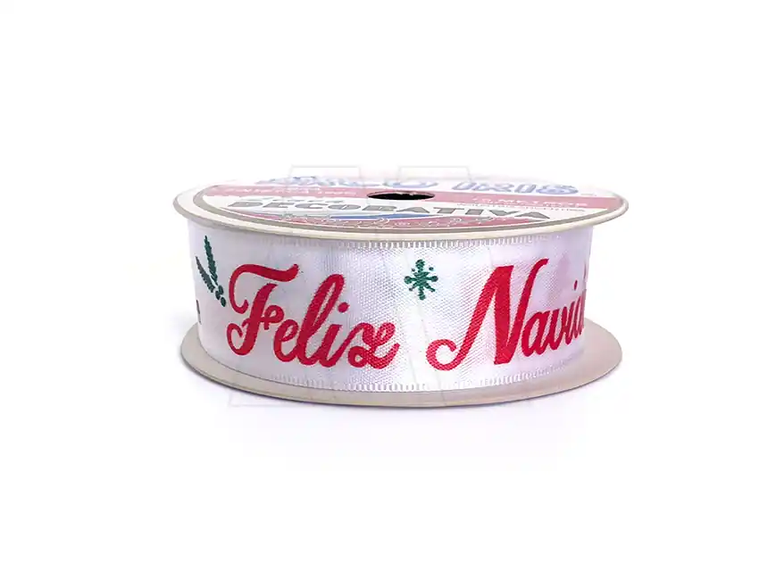 CINTA RASO ESTAMPADO NAVIDEÑO 25MM X 10MTS