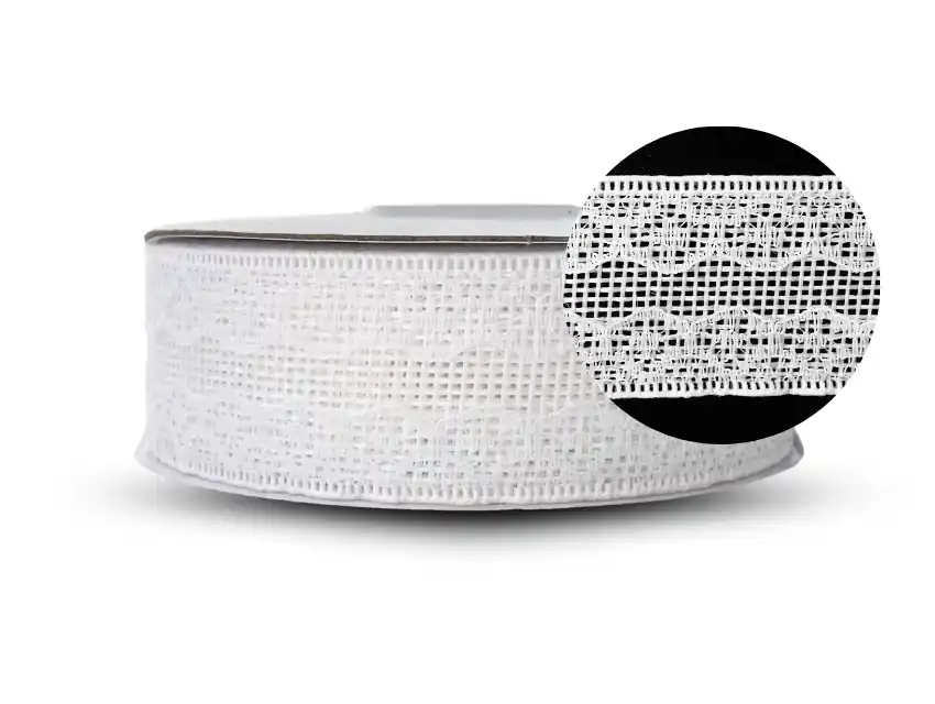 CINTA YUTE BLANCO CON PUNTILLA 3CM X 10YDS 
