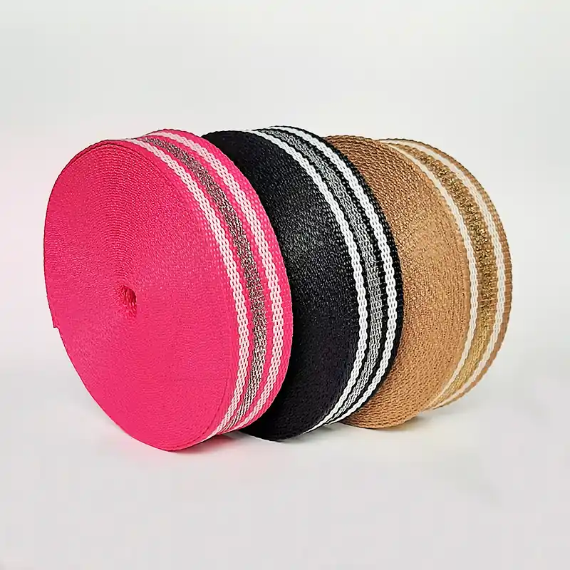 CINTA MOCHILERA POLIPROPILENO RAYADA CON LUREX 30MM X 10MTS