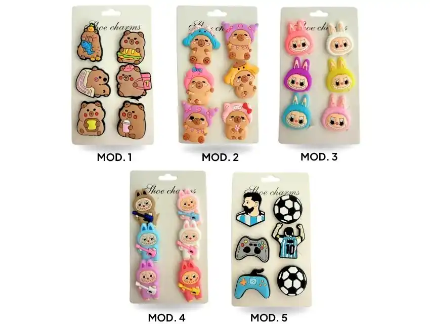 BLISTER DE PINES PARA CROCS LABUBU - CAPIBARA - FUTBOL X 6 UN