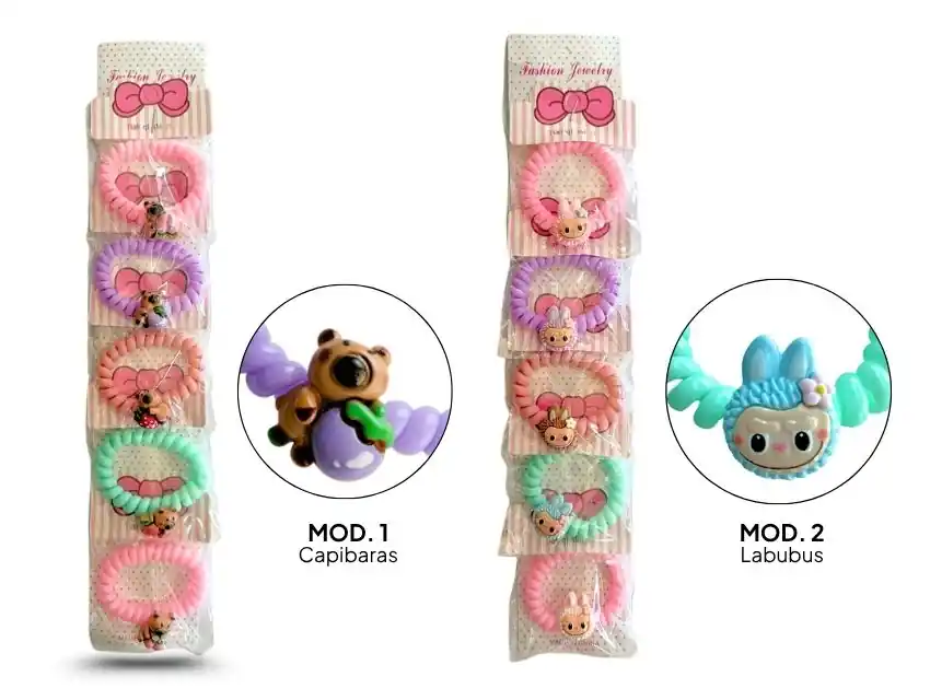 BLISTER DE COLITAS RESORTE LABUBU- CAPIBARA X 5 UN