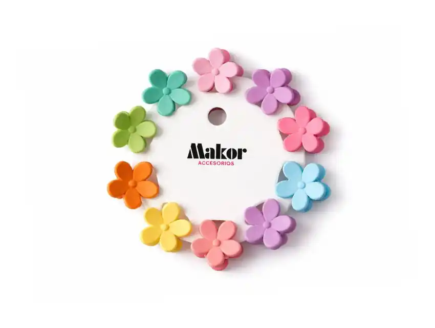 BROCHES PLASTICOS PARA CABELLO FLOR COLORES SURTIDOS X 10UN