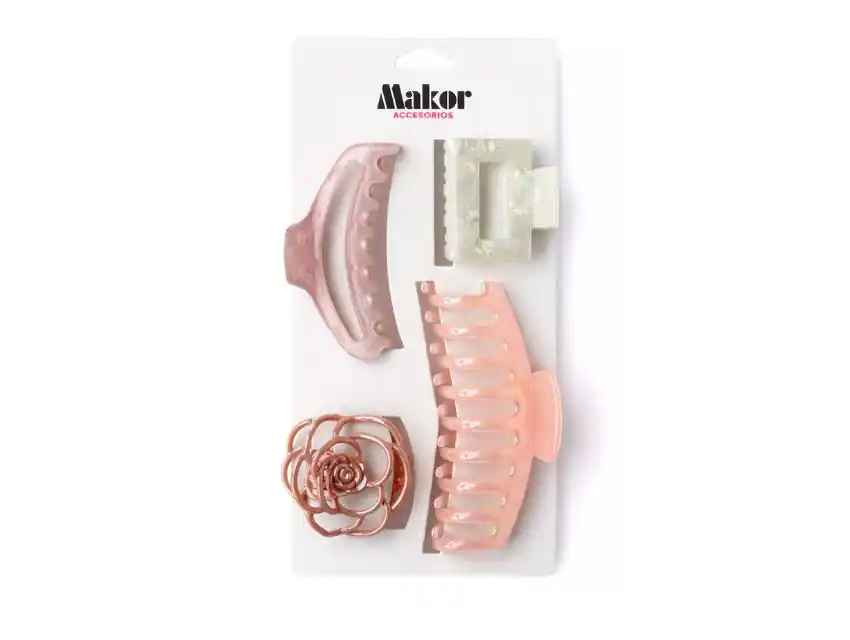 BROCHE PLASTICO PARA CABELLO COLORES SURTIDOS BLISTER X 4UN