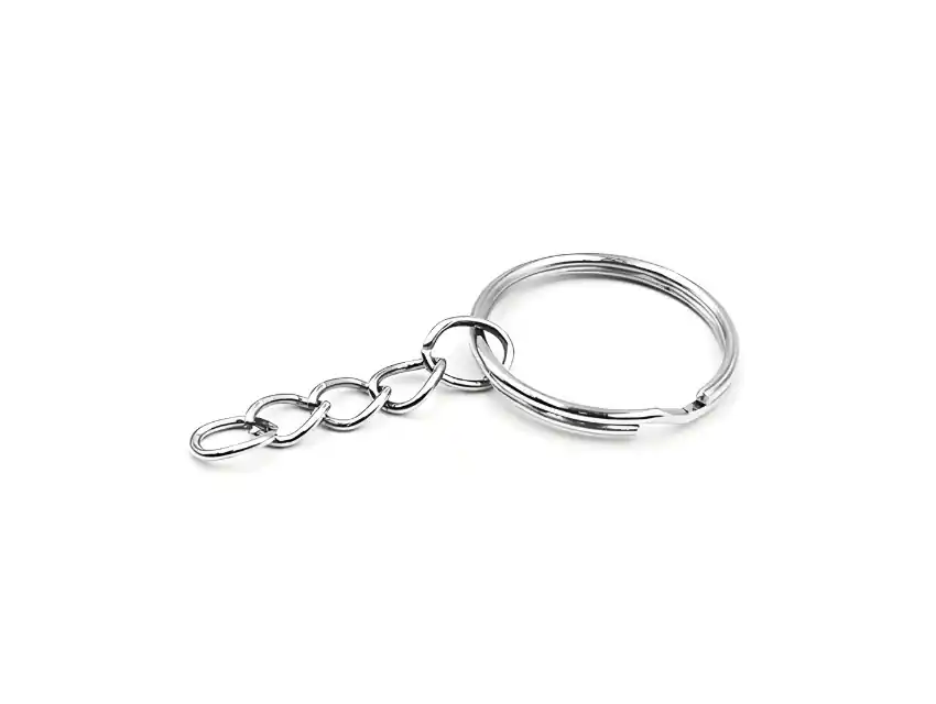 LLAVERO ARGOLLAS METALICAS NIQUELADAS 25MM C/CADENA X100UN
