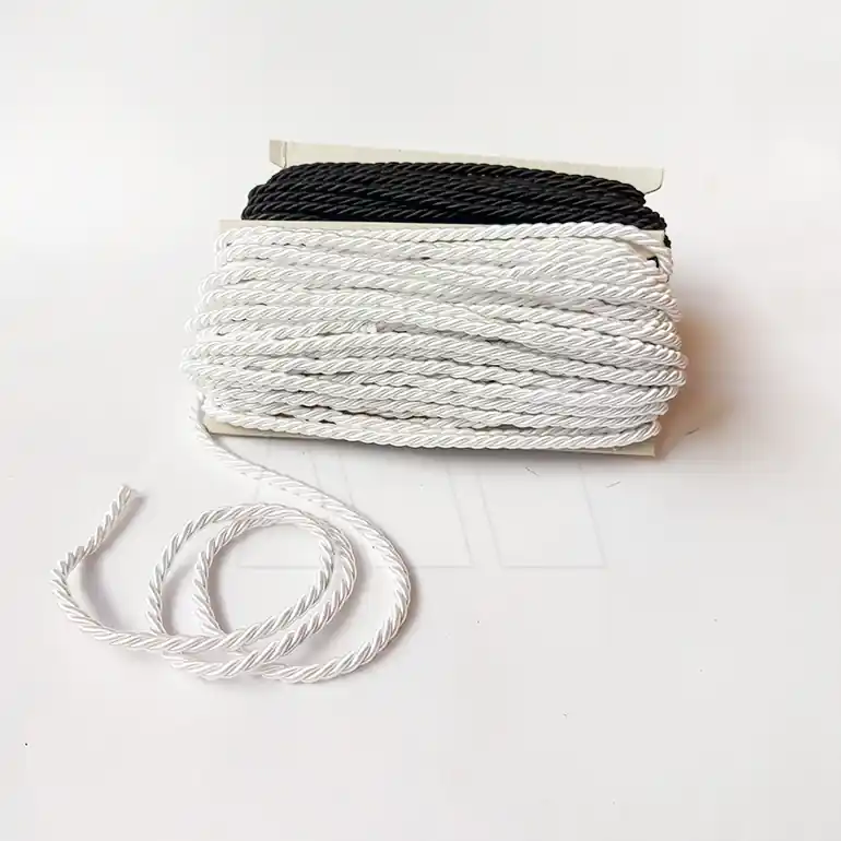 CORDON RAYON COMUNION TRENZADO BLANCO-NEGRO 5MM X 20MTS