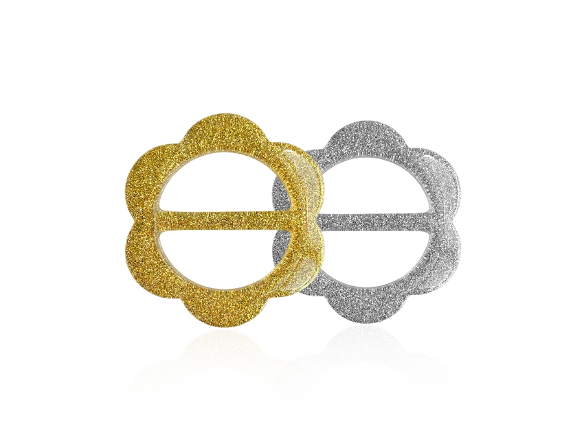 PASADOR HEBILLA PLASTICA CON GLITTER FLOR PASE 30MM X 6UN 