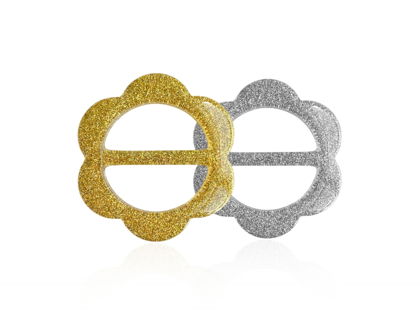 PASADOR HEBILLA PLASTICA CON GLITTER FLOR PASE 35MM X 6UN 