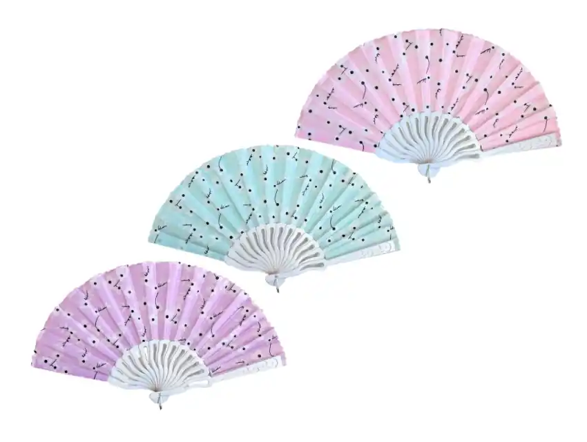 ABANICO DE TELA SINTÉTICA FLORAL PASTEL 24CM X 43CM 