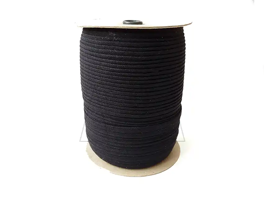 CORDON ALGODON CHATO TRENZADO Nº3 NEGRO EN ROLLO 10MM X 200MTS