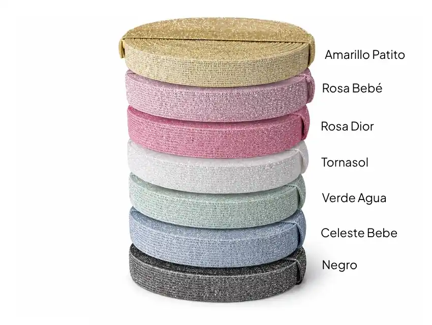 ELASTICO POLIESTER DORSA C/ LUREX PLATA X 20MM X 10MTS