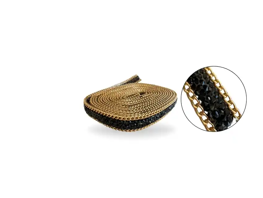 TIRA DE STRASS AUTOADHESIVA CON CADENA NOCHE GLAM 1,5CM X 3YDS