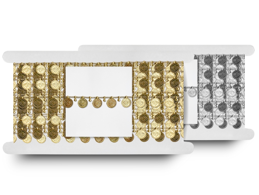 GALON MONEDAS PLASTICAS METALIZADAS CHICAS X 10YDS