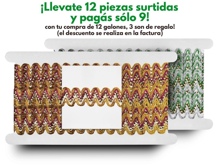 PROMO PACK X 12 GALONES LUREX COLOR 3,5CM X 20YDS (Art. 1922)
