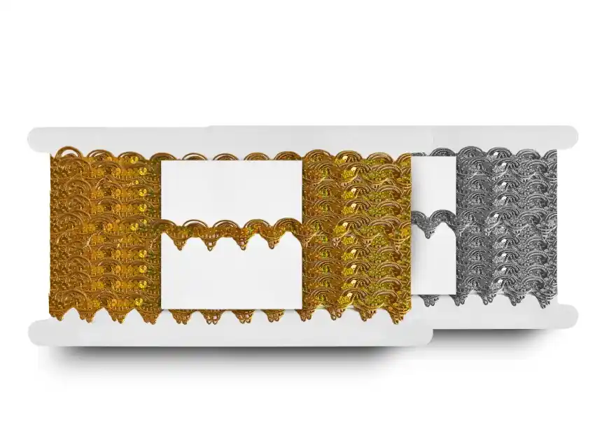GALON LUREX C/LENTEJUELAS ORO-PLATA 2,5CM X 20YDS
