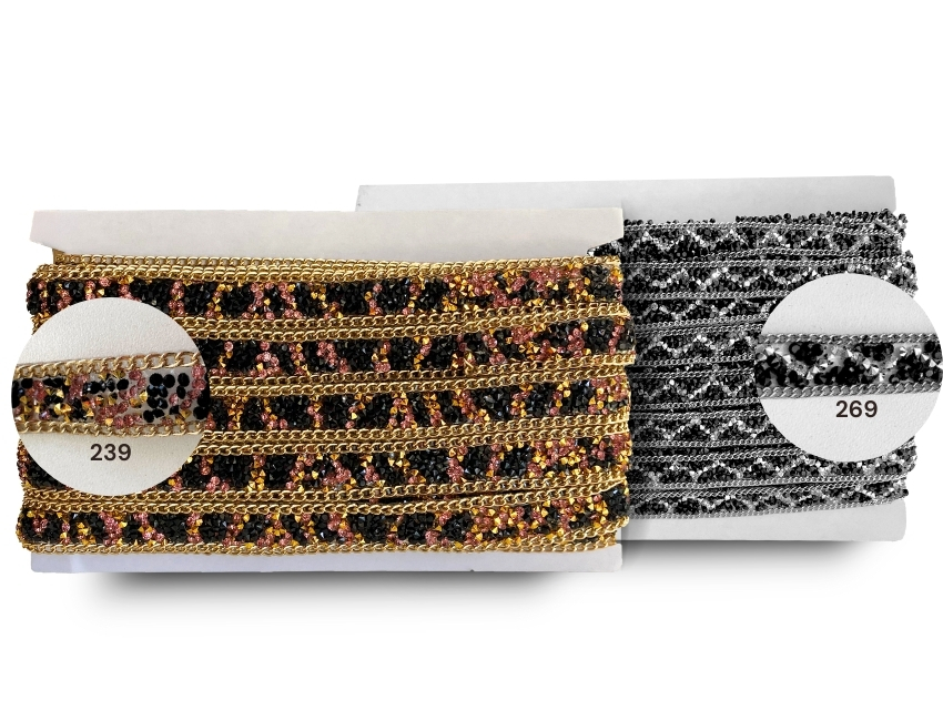 GALON TERMOADHESIVO STRASS BICOLOR CON CADENA HOT TRANSFER X 10YDS 