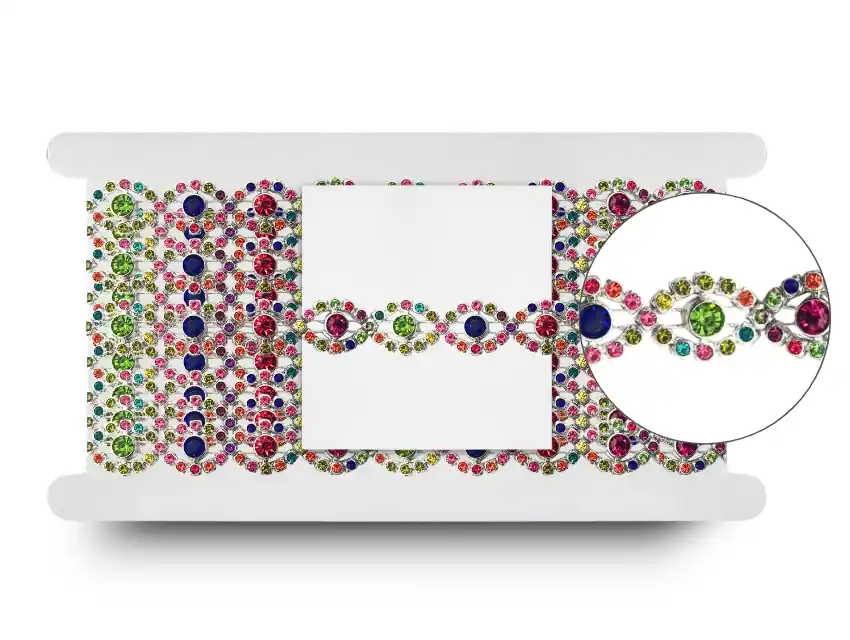 GALON PLASTICO CON STRASS MULTICOLOR 1,6CM X 5YDS