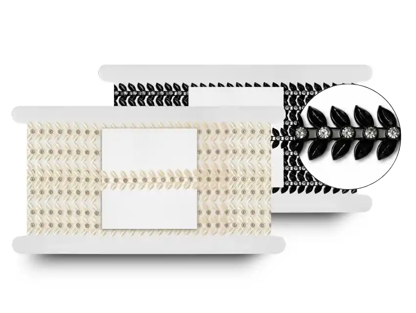 GALON PLASTICO CON STRASS HOJA 1,5CM X 9,14MTS