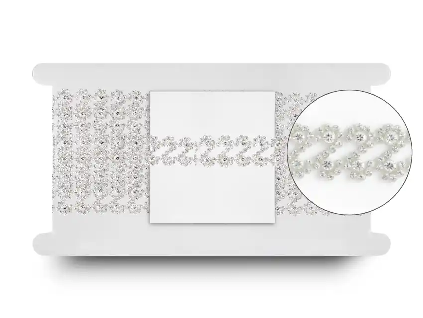 GALON PLASTICO BLANCO CON STRASS VIDRIO 2,2CM X 5YDS