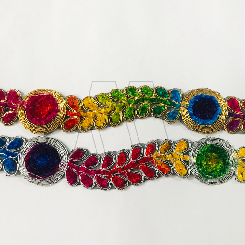 GALON BORDADO MULTICOLOR DORADO/PLATEADO X 9MTS